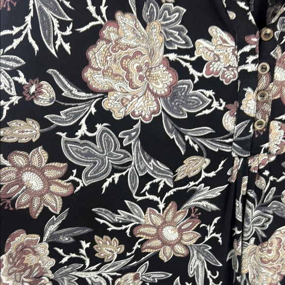 Lucky Brand Floral Black Brown and Gray 3/4 Sleeve Blouse Size 2X - Picture 6 of 13